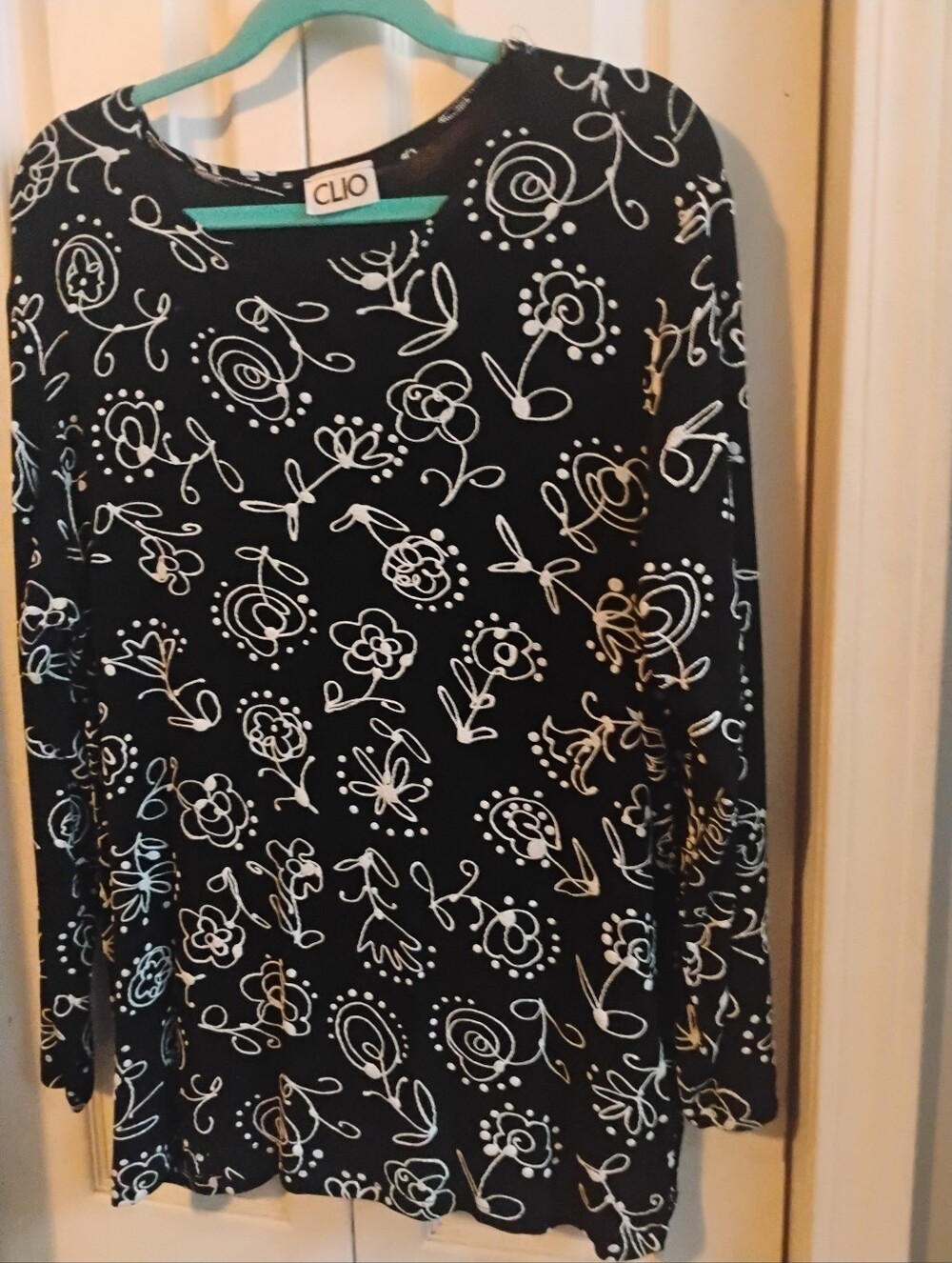 Vintage 90s CLIO Whimsical Sketch Floral Long Sleeve Top - Size Xxl - Picture 2 of 6